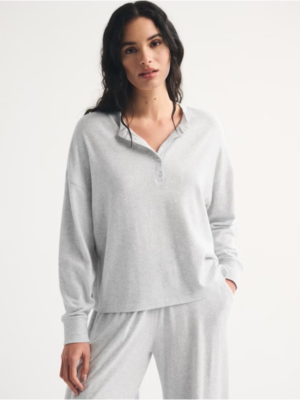 Long-Sleeve Cozy Lounge Knit Oversized Henley Top